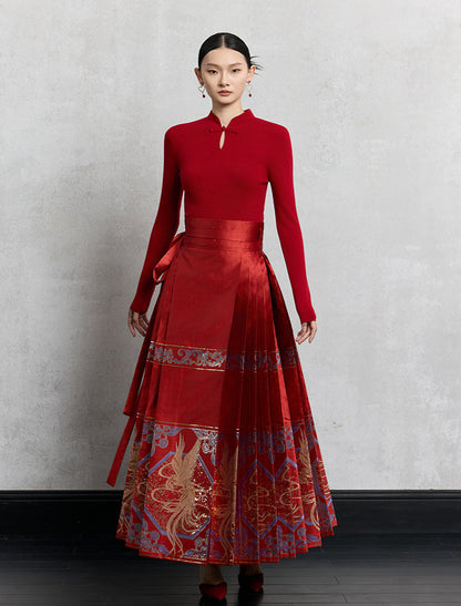 HECO Plain Worsted Wool Cheongsam Collar Buckle Knitwear - close.