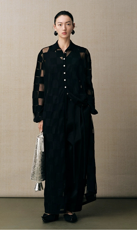 ZHUCHONGYUN small lapel long sleeve long knit dress-MARD.