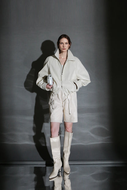 PIAOIN Short Straight Leather Soft Shorts Thin Pants Versatile Spring-BELLA