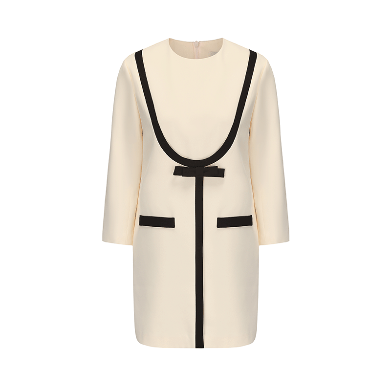 ATELIER MISS LU Geometric Line Contrast Stitching Long-sleeved Dress - DOLLAR.