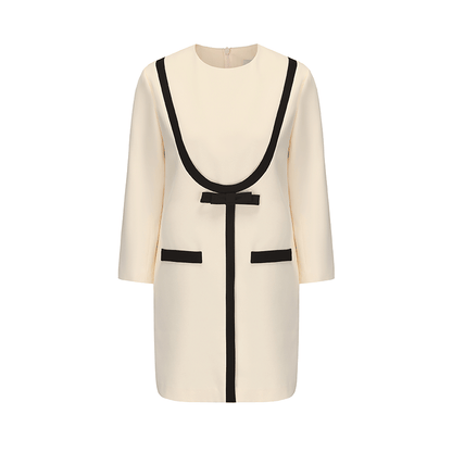 ATELIER MISS LU Geometric Line Contrast Stitching Long-sleeved Dress - DOLLAR.