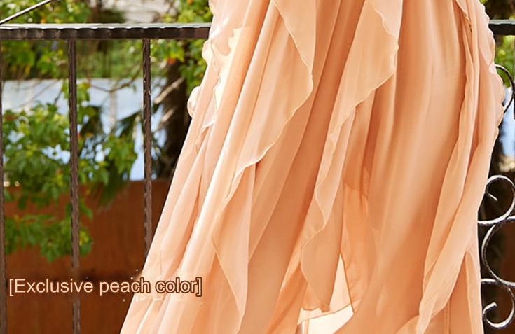DOLLY Luxury Peach French Style Halter Neck Sleeveless Chiffon Flowing Dress-EVE