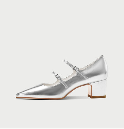 Pjjuu Silver Pjjuu yellow gold double strap block heel MaryJane Pumps - Musa