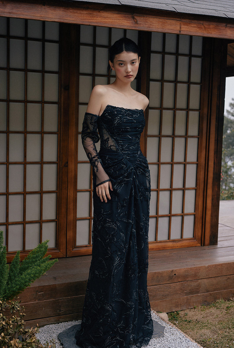 GOUDIN floral long bridal evening dress-NINA.