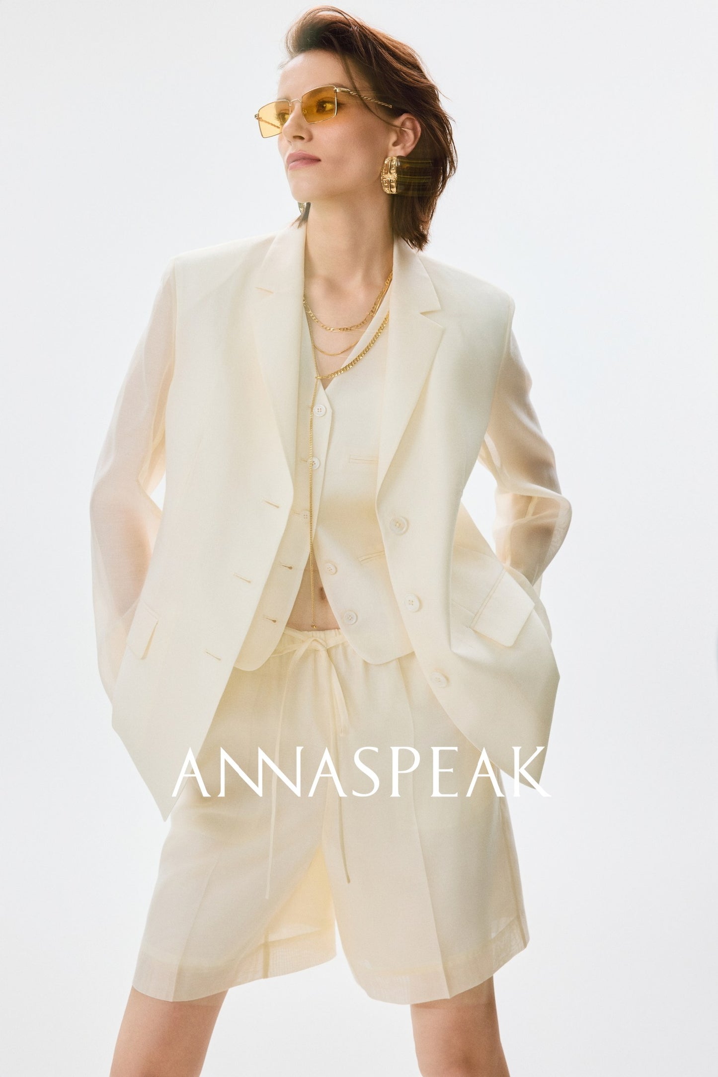 ANNASPEAK  mulberry silk cool silk haute couture upright suit vest set-ANCHOR.