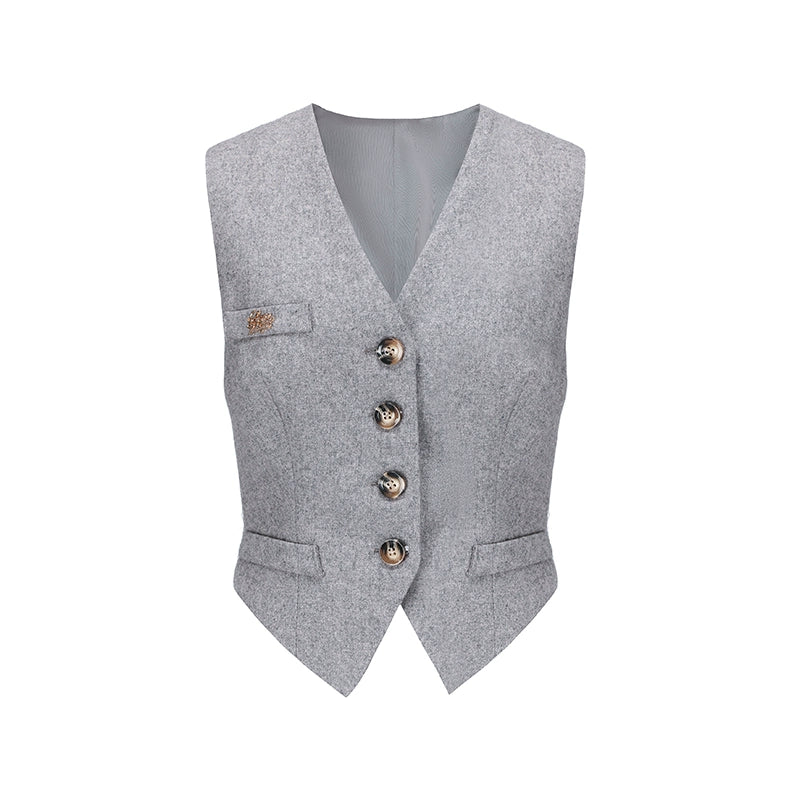 Le Palais Vintage Slim Woolen Vest + Long Sleeve Stripped Shirt + Long Wide Leg Pants-LIM