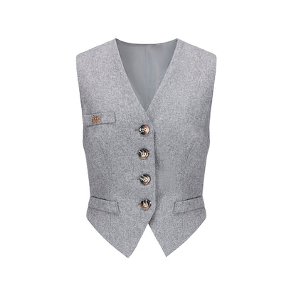 Le Palais Vintage Slim Woolen Vest + Long Sleeve Stripped Shirt + Long Wide Leg Pants-LIM