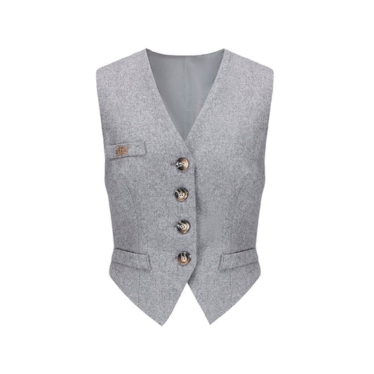 Le Palais Vintage Slim Woolen Vest + Long Sleeve Stripped Shirt + Long Wide Leg Pants-LIM