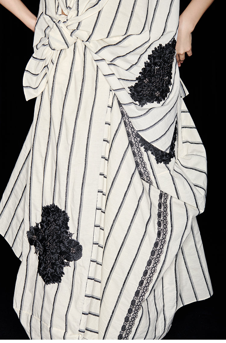 M essential Mackay designer yarn-dyed paismi embroidered knot top skirt set  - Zen.