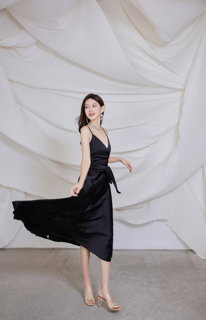 DOLLY Elegant French Style Satin V-Neck Sleeveless Backless Banquet Dress-XENA