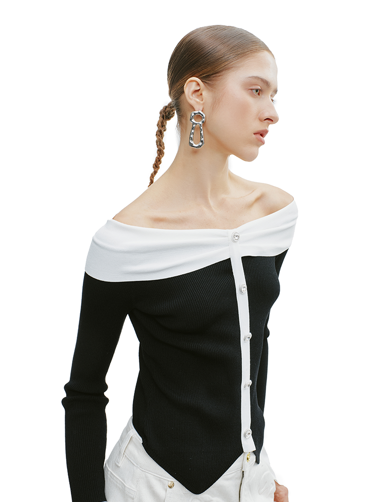 YES BY YESIR  one-shoulder pullover wool knit top - PROF.