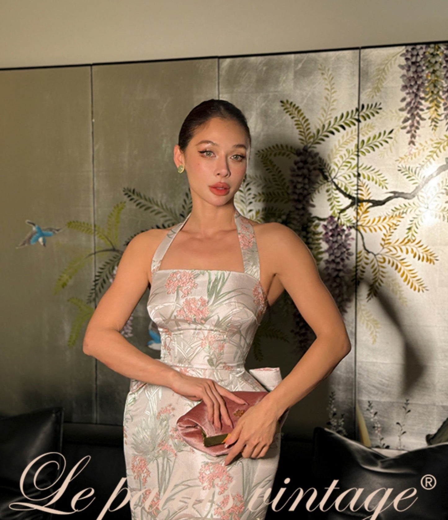 Le Palais Vintage New Chinese Pink Lady Bow Vase Dress-SIA.