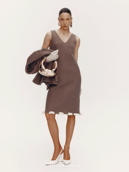 ATELIER MISS LU  Bow Patchwork Sheep Wool Dress - BESY.