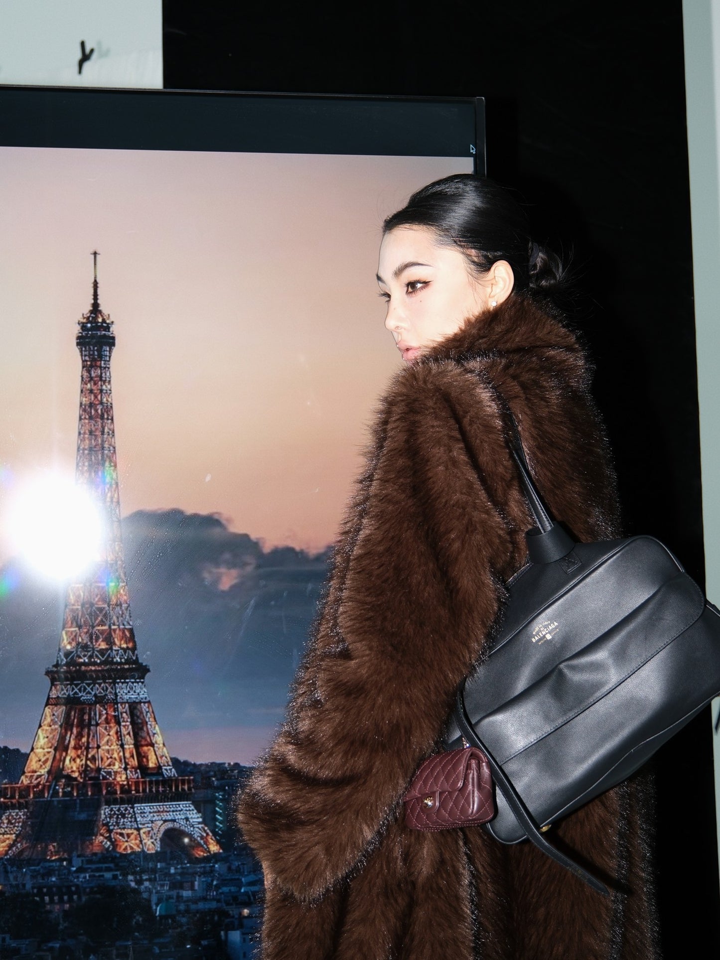 MEI SANGUAN brown imitation mink fur long coat - LYLA