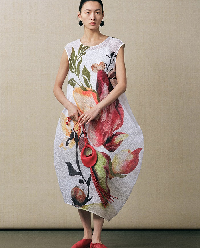 ZHUCHONGYUN2025 silk print floral long dress-KOKO.