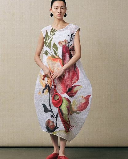 ZHUCHONGYUN2025 silk print floral long dress-KOKO.