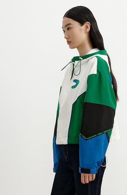 COMME MOI short contrasting patchwork hooded sports top - PENLOPE.