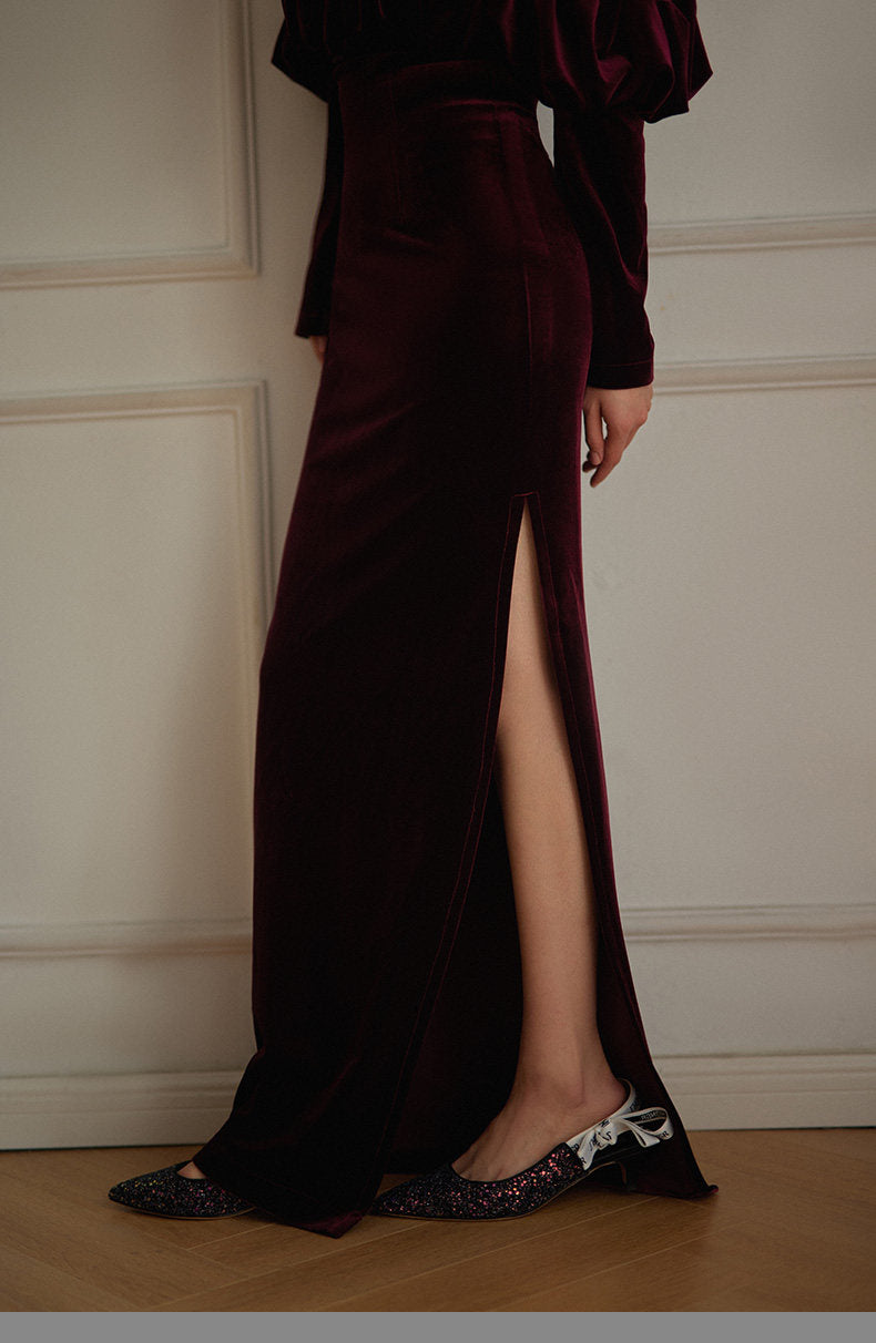 GOUDIN velvet long-sleeved evening light luxury dress-TORA.