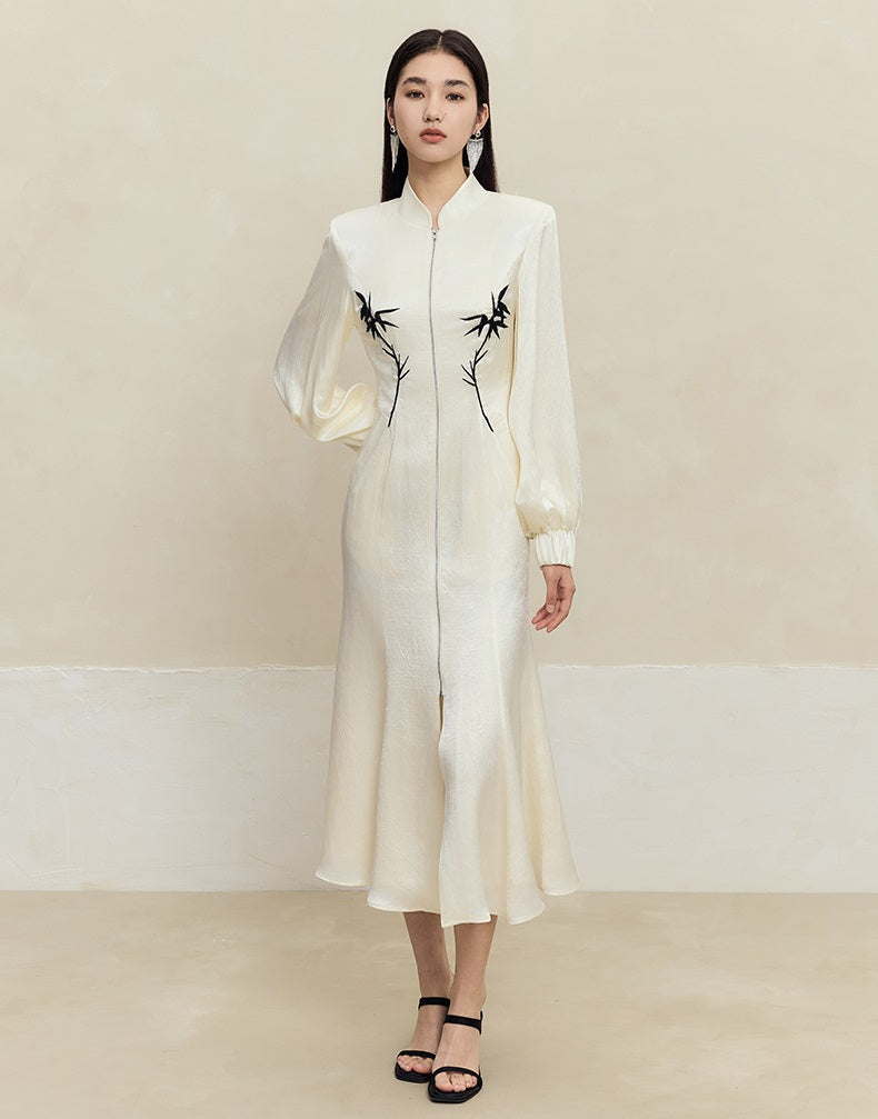 HECO 100% Acetate embroidered Stand-Up Collar black white Jacket Dress Women - king.