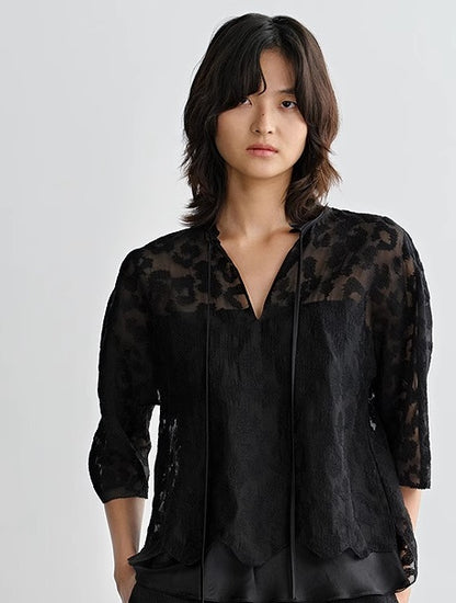 COMME MOI  summer women's silk embroidered half-sleeved top - EVE.