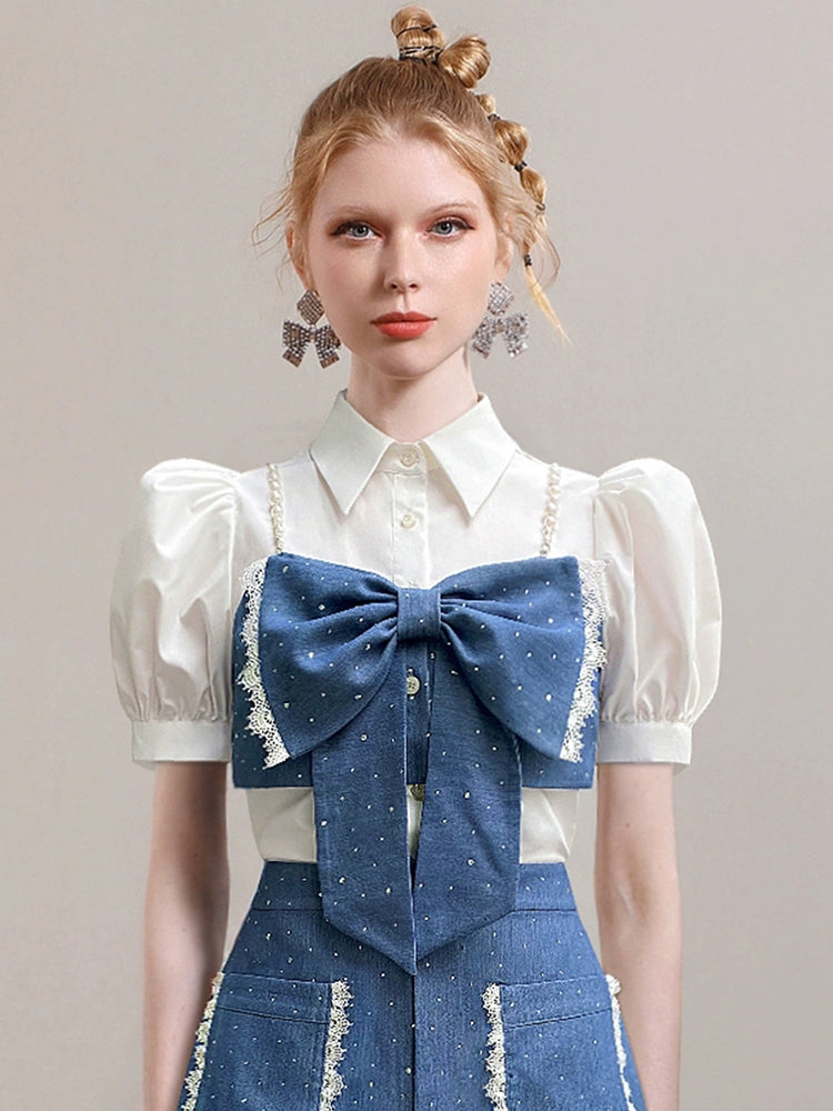 CHECOCRE Chic Bead Chain Puff Sleeve Backless Top - CHANCE