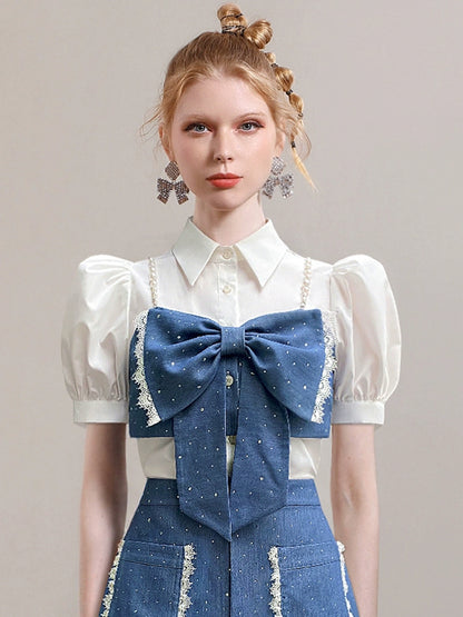 CHECOCRE Chic Bead Chain Puff Sleeve Backless Top - CHANCE