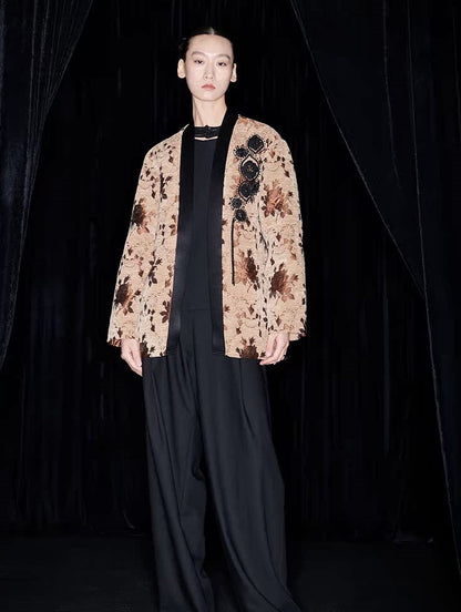 M essential Mackay designer Drop coffee jacquard crochet embroidered  jacket - stans apere