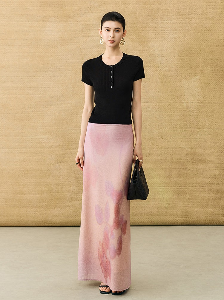 HECO Chinese gradient floral flowing temperament skirt - SWAED.