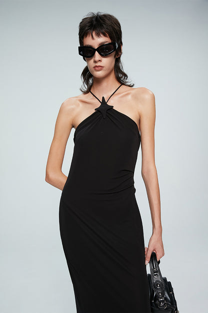 ANNAKIKI suspender fishtail slit dress halterneck dress-REI