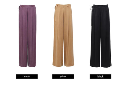 WANGXO | Sleek Cupro Asymmetrical Top and Highwaisted Pants Set -ELENORA.