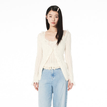 FAME lace-style spliced knitted vest suspender underwear top - PRECIOUS