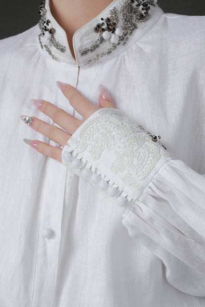 PIAOIN luxury vintage beaded design handmade custom shirt-BEATRICE.