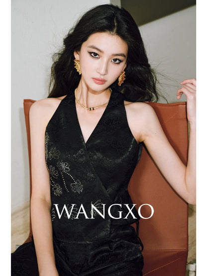 WANGXO  Cross-Strappy Top Relaxed Pants and Statement Silhouette Suits Set -ZAYA