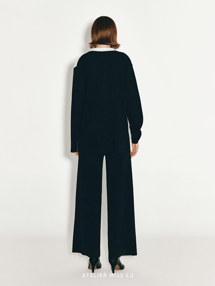 ATELIER MISS LU Geometric Contrast Cashmere and Wool Blend Cardigan - CLOVE