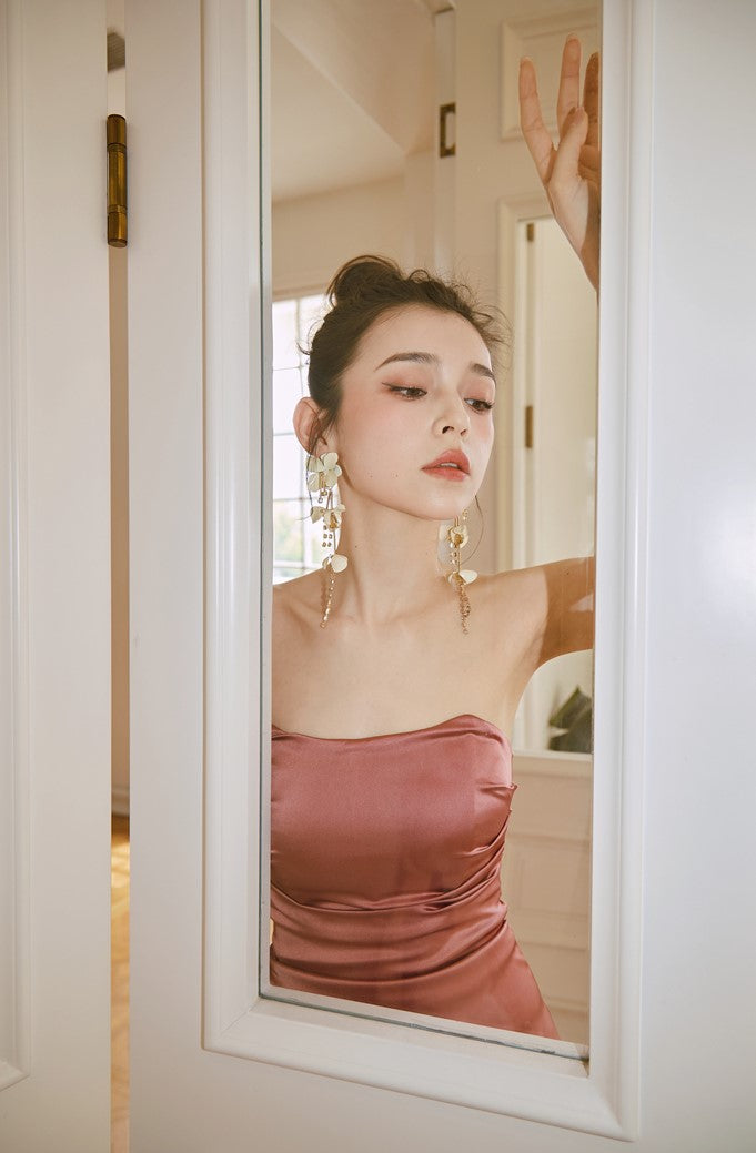 DOLLY Elegant French Style Sleeveless Tube Top Slim Fit Satin Short Dress-KARALINA