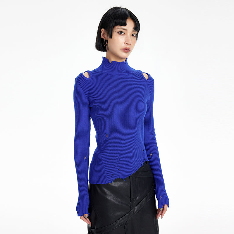 TINY IN irregular ripped raw edge wool knit sweater -SUAREZ