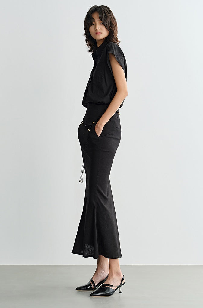 COMME MOI  summer women's black slit hip fishtail skirt - HARLEM.