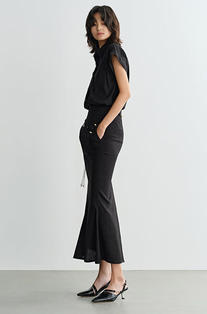 COMME MOI  summer women's black slit hip fishtail skirt - HARLEM.