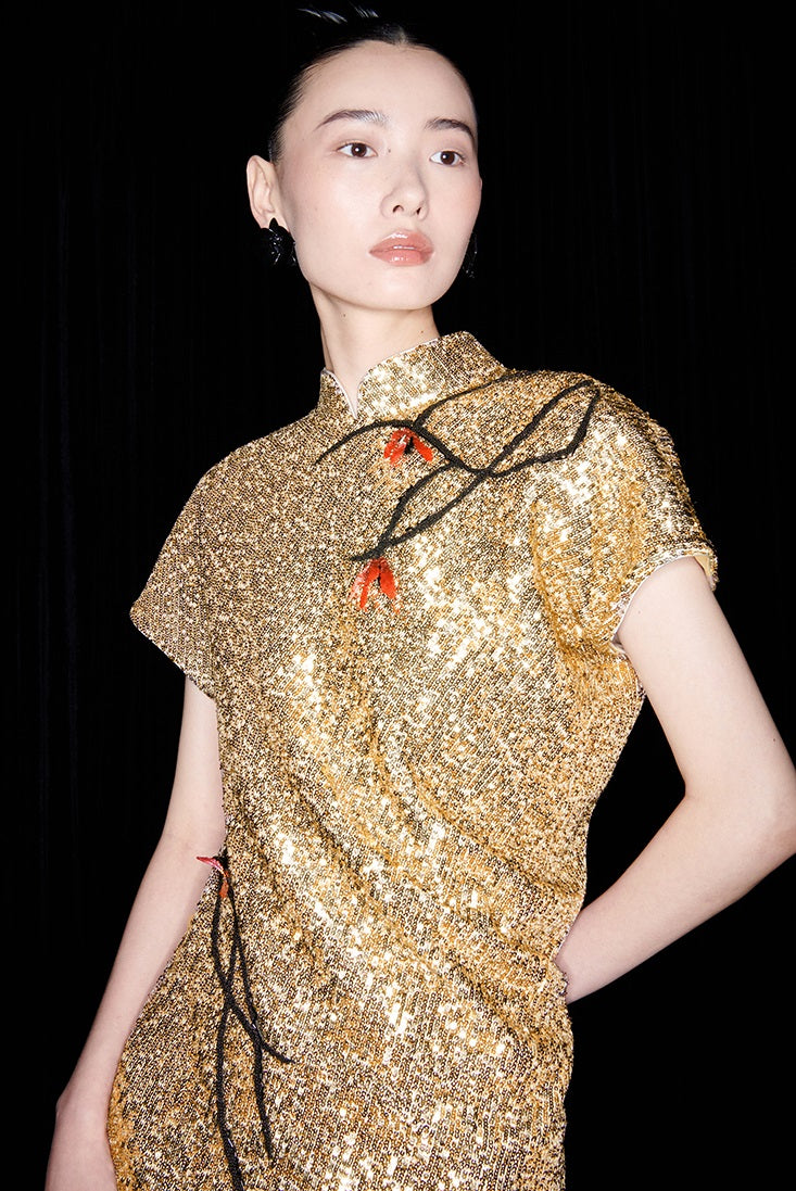 M essential Mackay designer three-dimensional Loushan red beaded dress - alan.