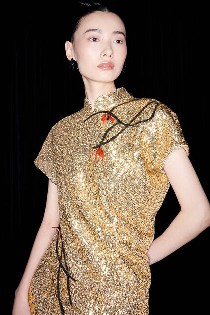 M essential Mackay designer three-dimensional Loushan red beaded dress - alan.