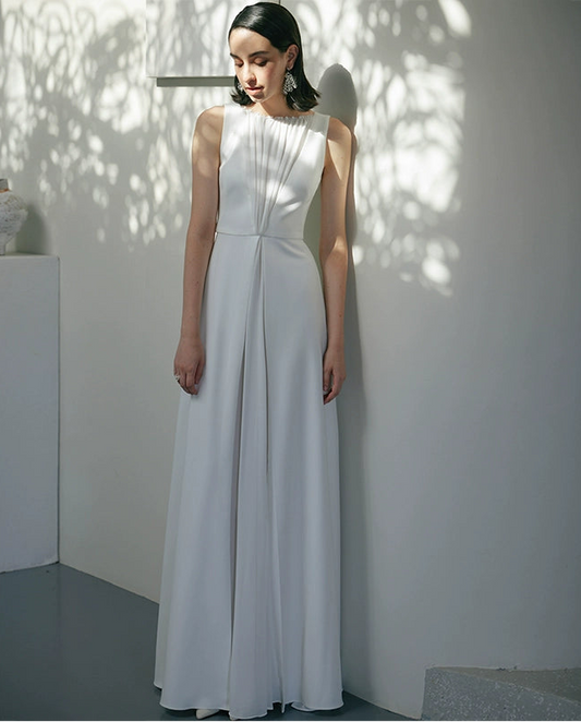 GOUDIN white long light simple banquet evening-TAB.