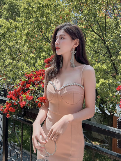 DOLLY Luxury 0ff Shoulder Sleeveless Diamond Bandage Sexy Slit Banquet Dress-PALOMA