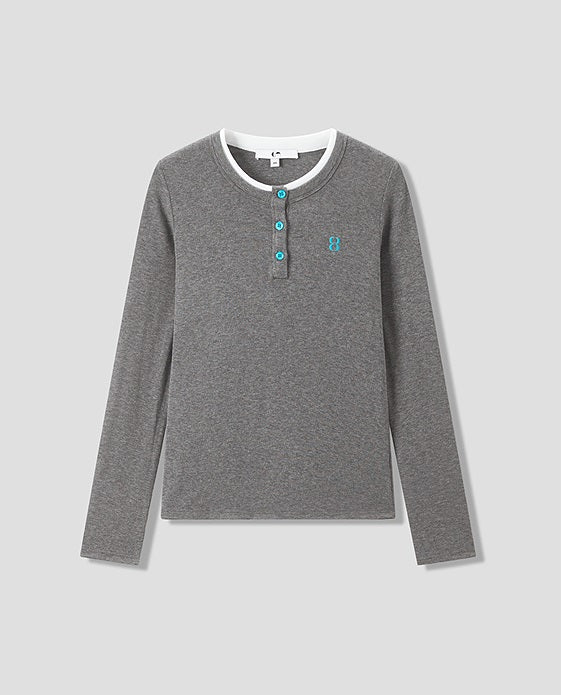 COMME MOI Lu Yan designer new women's clothing Henry collar color-blocked slim T-shirt- CHAOS.