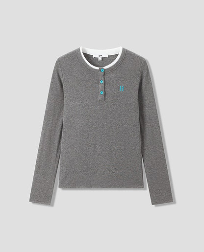 COMME MOI Lu Yan designer new women's clothing Henry collar color-blocked slim T-shirt- CHAOS.