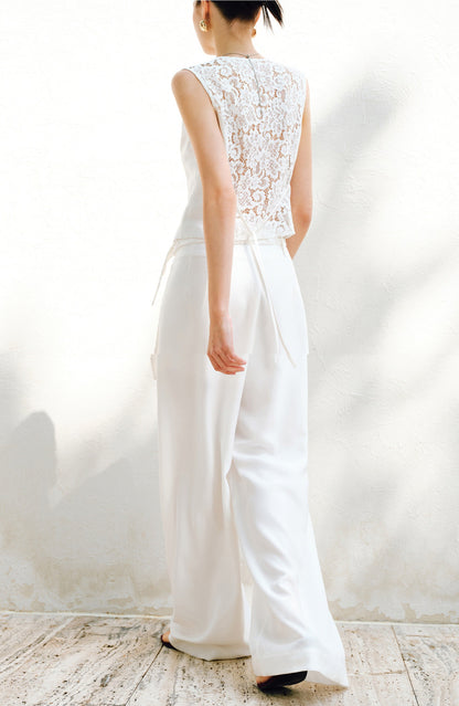 WANGXO |V-Neck Vest & Belted Straight Pants Intellectual Suit Set -NÉRA