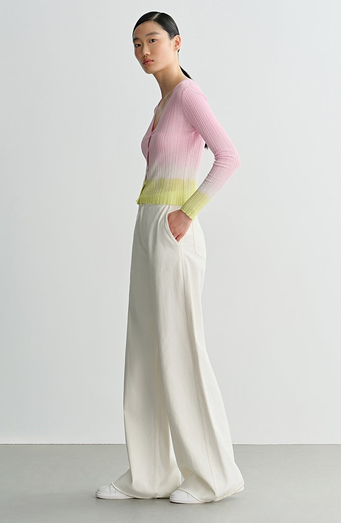 COMME MOI Lv Yan designer summer gradient V-neck pit strip knitted cardigan - SHYLA.