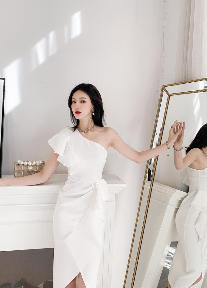 DOLLY Elegant Retro Style Sleeveless Tube Top Long Slit Business Dinner Dress-KIKE