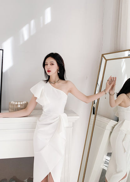 DOLLY Elegant Retro Style Sleeveless Tube Top Long Slit Business Dinner Dress-KIKE