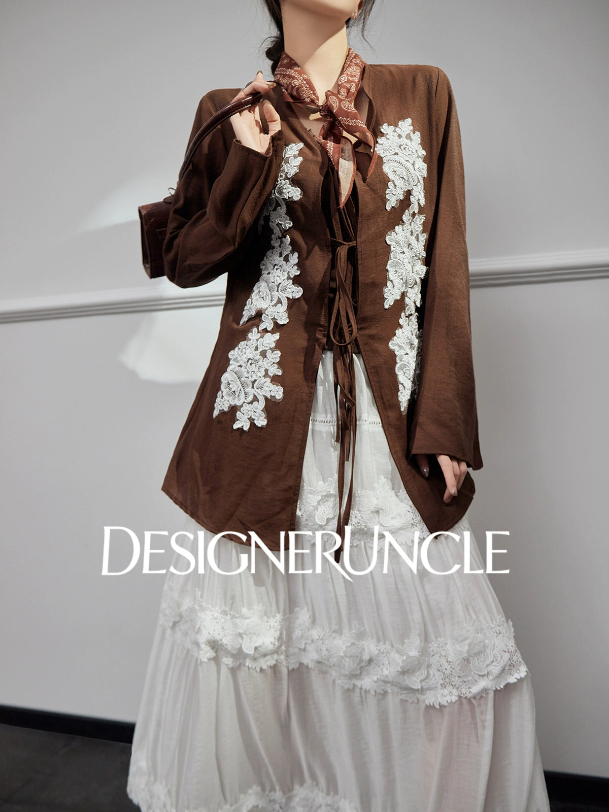 DGU "Mo Zhao" coffee new commuter retro loose Chinese embroidered top - POWER.