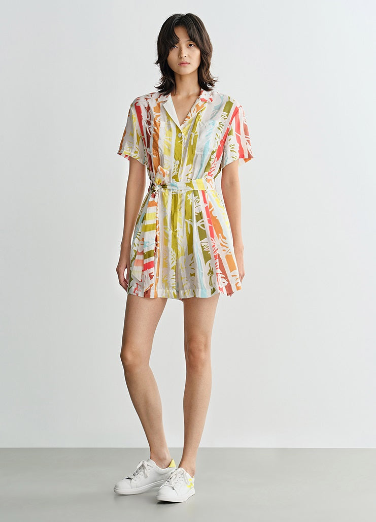 COMME MOI Lv Yan designer summer beach vacation short sleeve printed jumpsuit - SOPHIA.